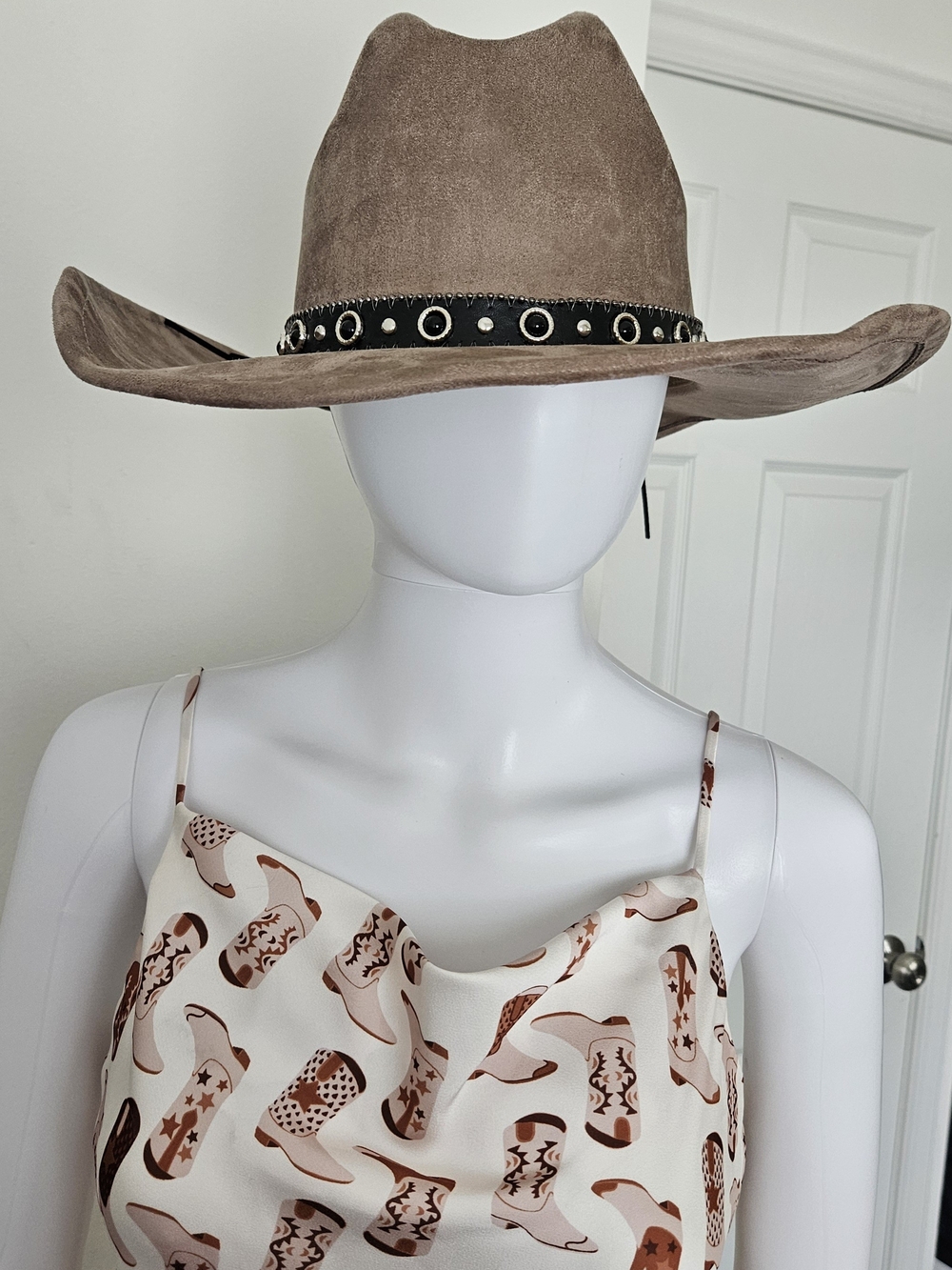 Taupe Suede Western Hat with Studded Black Band